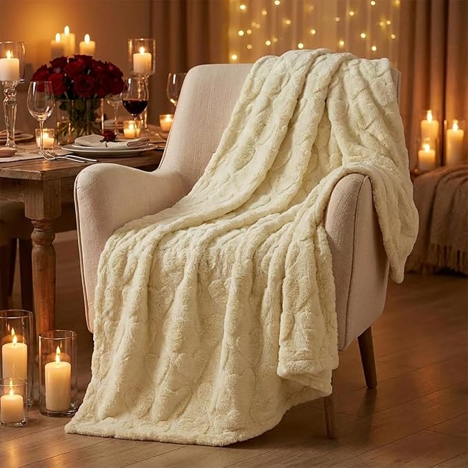 Horaldaily Valentine Blanket Throw, Beige Love Heart Soft Fuzzy Plush Faux Fur Cozy Blankets for Couch Sofa Bed Lounging, Ideal Gifts for Kids Adults Wife Self, 50x60