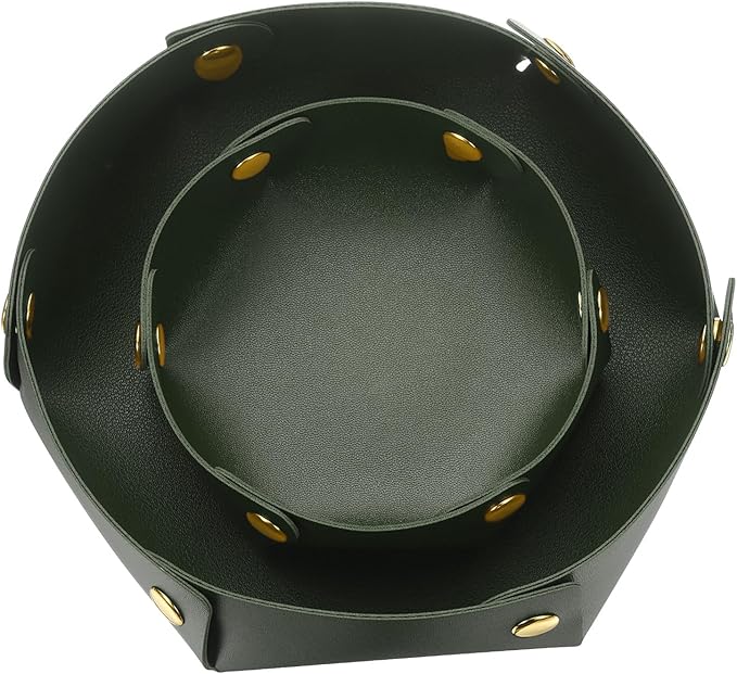 uxcell 2 Pcs Valet Tray for Women and Men, PU Leather Jewelry Tray Entryway Table Bedside Nightstand Catchall Storage Organizer for Jewelry Key Coin Watch Wallet (2 Size, Green)