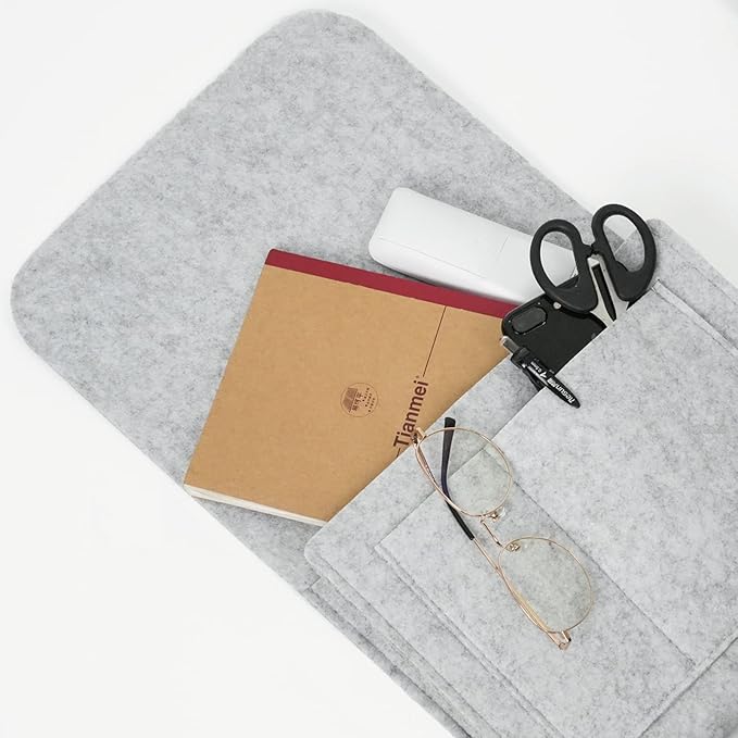 Felt Bedside Caddy,Bed Side Pocket Storage Organizer Bag with 5 Pockets and Charging Hole for Home Bedroom, Living Room (1PCS/Grey)