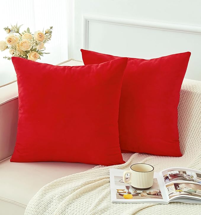 Pack of 2 Christmas Red Pillow Covers 18x18 Inch Decorative Throw Pillow Cover, Velvet Pillowcases for Couch Sofa Bed, Home Boho Decor, Modern Soft Cushion Covers