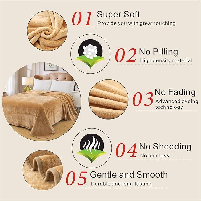 Polar Fleece Blankets Twin Size for The Bed Extra Soft Brush Fabric Super Warm Sofa Blanket 66" x 90"(Camel Twin)