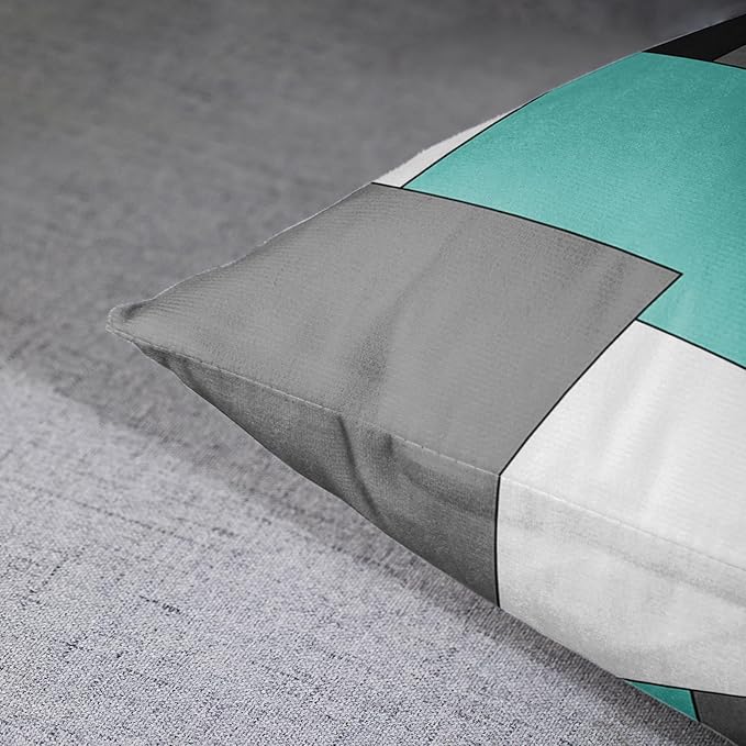 Emvency Set of 2 Teal Geometric Throw Pillow Cover Black Grey White Painting Abstract Checkered Design Decorative Pillow Case Modern Home Decor Standard Square 18x18 Inch Cushion Pillowcase