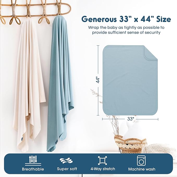 GRSSDER 2 Pack Newborn Swaddle Blanket, Ultra Soft Stretchy Jersey Knit Extra Large Size 33 x 44 Receiving Blankets for Easy Swaddling Baby Snug and Cozy