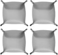 HARFINGTON 4pcs PU Leather Valet Tray Unisex Folding Small Catchall Tray Portable Entryway Table Tray Nightstand Bedside Desk Tray for Key Wallet Watch Coin Jewelry Dice, Gray