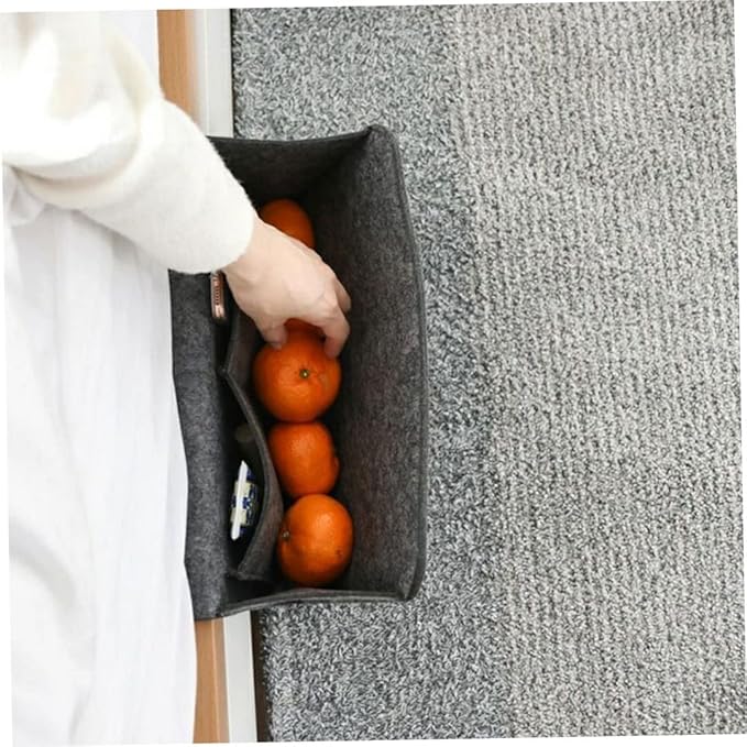 Bedside Organiser, Bedside Storage Pocket, Felt Bag Bed Hanging Storage Pouch Sofa Desk Hanging Organizer Remote Holder or Home Bed Rails, Sofa, Bunk Beds Dark Grey