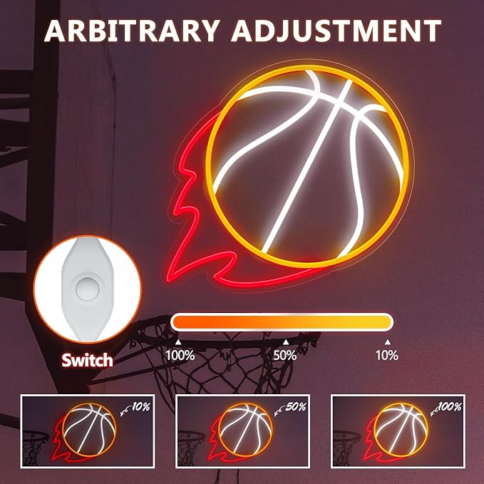 Basketball Neon Sign, 12.6×11.6 Inch Basketball Led Neon Light, Dimmable LED Neon Signs for Wall Decor, Wall Decor Aesthetic, Sports Neon Signs for Room Bedroom Shop Decor, Gift for Christmas Birthday