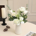 Fake Flowers with Ceramic Vase, Artificial Silk Roses in a Vase, Faux Flowers Plants Arrangements for Centerpiece Table Decorations, Living Room Bathroom Dining Table Home Décor(White)