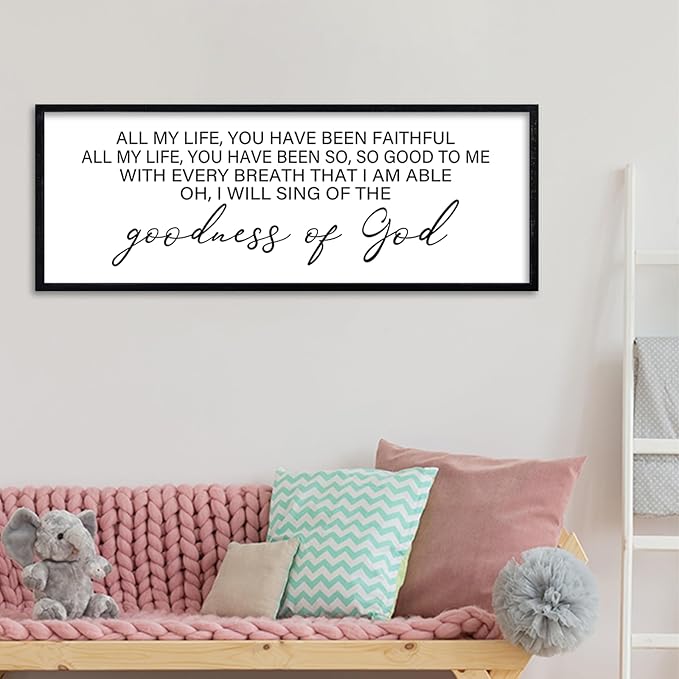 comurdyo Goodness of God Wall Decor 40"X15" Bible Verse Sign Jesus Christ Prayer Christian Catholic Scripture for Home Office Church Wall Hanging Art (Black)