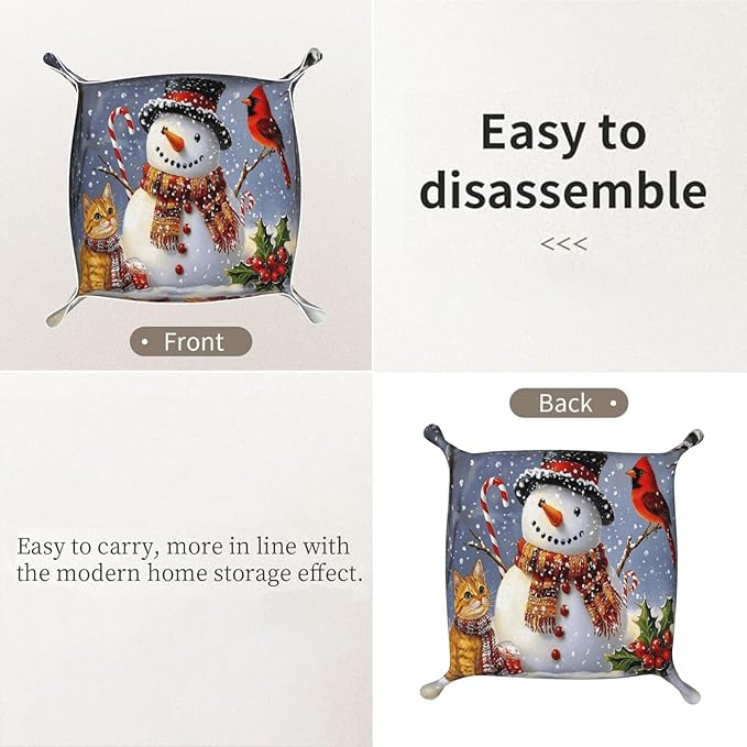 Tray Leather Valet Tray Winter Snowman Cardinal Catchall Trays Key Organizer Night Stand Organizer Bedside Vanity Trays Decor for Entryway Table