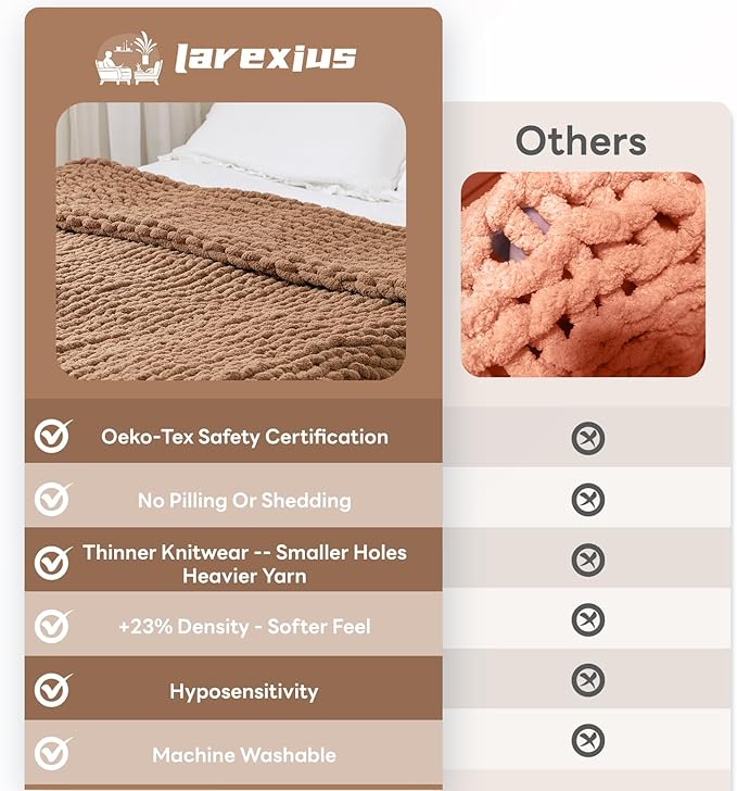 Chunky Knit Blanket - Luxury Soft Cozy 50 * 60 Throw Blanket,100% Woven Blanket Rope Knot Throw Blanket for Couch, Sofa, Home Decor, Gift - Machine Washable (Brown, 50 * 60)