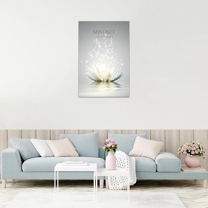 Lotus Flower Wall Art Canvas Mindset Motivational Quotes Poster for Zen Office Wall Decor Spiritual Meditation Prints Artwork Framed (28 x 44inches)