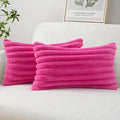 MIULEE Faux Fur Lumbar Decorative Throw Pillow Covers 12x20 Inch Set of 2, Retro Vintage Boho Spring Home Decor Soft Plush Couch Pillows Cozy Fluffy Cushion Covers for Sofa Bed Hot Pink