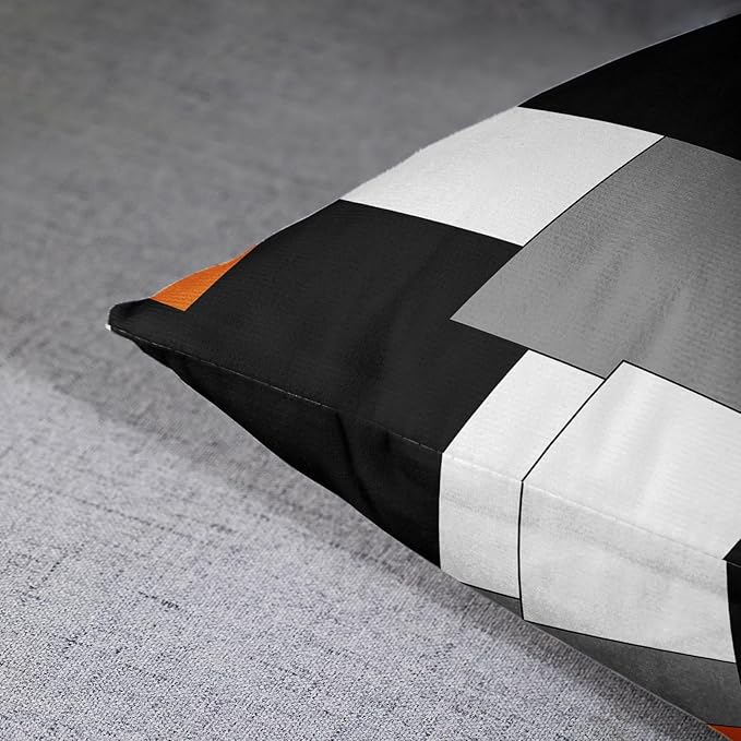 Emvency Set of 2 Orange Geometric Throw Pillow Covers Black Grey White Painting Abstract Checkered Design Decorative Pillow Case Modern Home Decor Standard Square 18x18 Inch Cushion Pillowcase