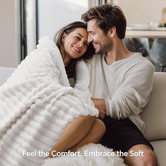 INFIIXSO Sherpa Throw Blanket for Couch - Super Soft & Warm Striped Fleece Blanket, Cozy Plush Fluffy Blanket All Season Use (Off White, 60x80 Inches)