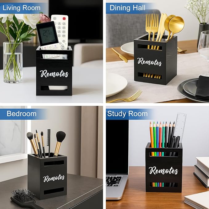 Small Remote Control Holder Wall Mount Wooden Remote Caddy Organizer for Bed Table TV Controller Box Storage Bedside Table Organizers Remotes Control Wall Holders Nightstand Accessories Black Caddy