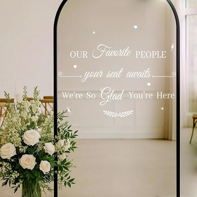 HLNIUC Wedding Mirror Sticker,Our Favorite People Your Seat Awaits Mirror Stickers Wedding Welcome Decals Double-Sized,Personalized Letters Number Wall Decal for Window Sign Marriage Decoration