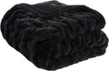 Madison Park Ruched Luxury Throw Premium Soft Cozy Brushed Long Faux Fur For Bed, Couch or Sofa, 50 x 60 in, Black
