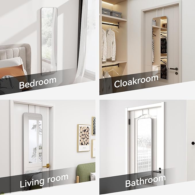 47x14 Mirror Full Length Door Hanging Wall Mounted Aluminum Alloy Metal Frame Dressing Make-up Save Space Half Body Mirrors for Entryway Bedroom Bathroom Living Room 47 inch Silver