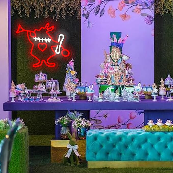 Alice in Wonderland Rabbit Neon Signs for Wall Art Decor, Dimmable White Rabbit LED Lights for Bedroom Man Cave Birthday Party Decoration,Halloween, Christmas, Easter Gifts