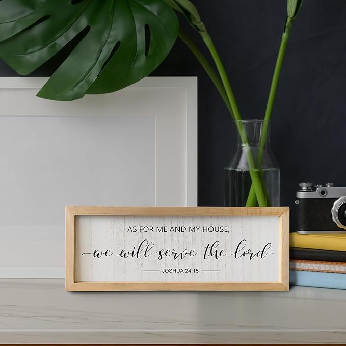 comurdyo Bible Verse Wall Decor As For Me And My House We Will Serve The Lord Sign 16×6 Inch Joshua 24:15 Christian Scripture Plaque for Bedroom Above Bed Small Rustic Wood Framed Wall Art (Wood)