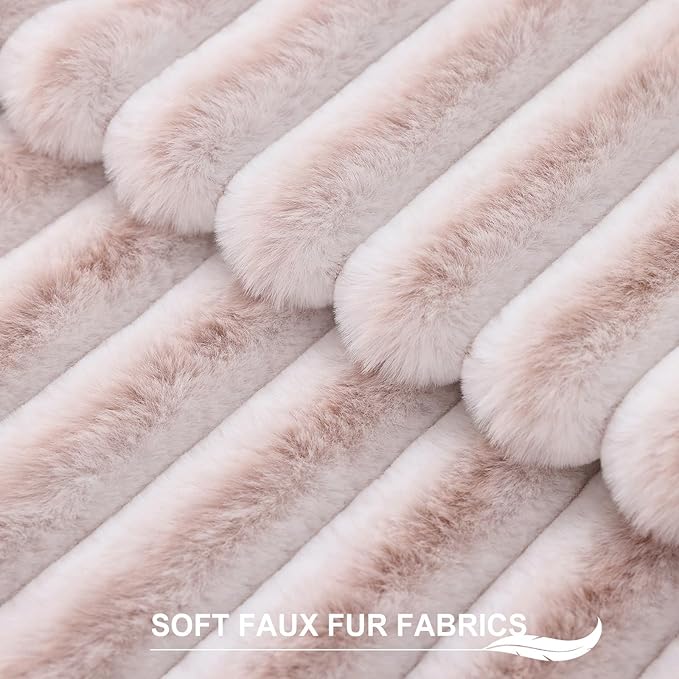 Pallene Faux Fur Plush Throw Pillow Covers 22x22 Set of 2, Luxury Soft Fluffy Striped Decorative Pillow Covers for Sofa, Couch, Living Room, Ombre Pink