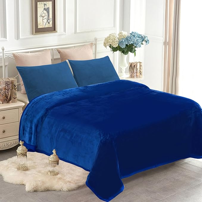 JYK Fleece Plush Blanket - 3.5 LB, 1 Ply Lightweight Korean Style Mink Blanket, Queen 79" x 91" - Super Soft, Warm & Cozy, Microfiber Bed Blanket for All Seasons, Navy