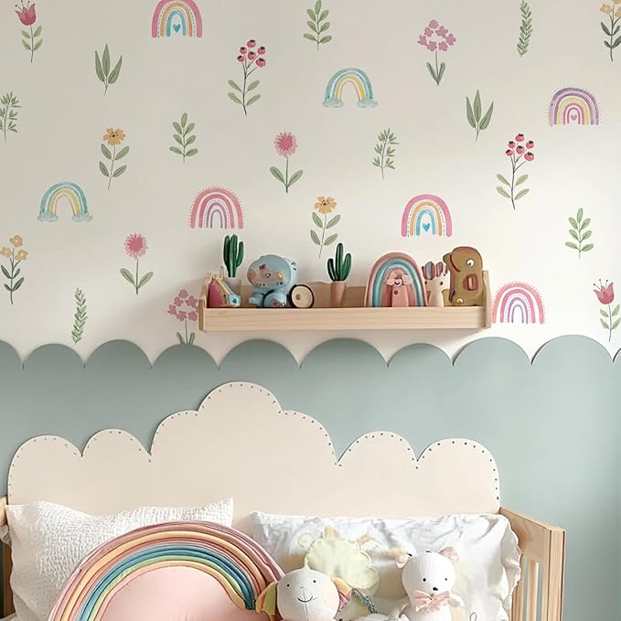 QUCHENG Nursery Wall Stickers Boho Kids Room Decor Girls Bedroom Removable Wall Decals Vinyl Murals DIY Cute Decorations 12 Sheets