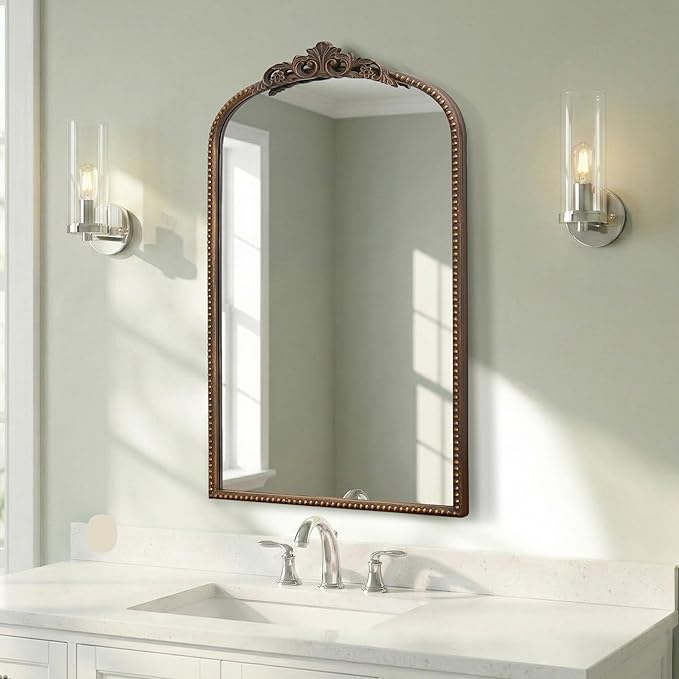 Micasso Vintage Arch Bronze Mirror: 31"x 19" French Baroque Antique Mirror - Traditional Ornate Decorative Mirrors for Wall/Bathroom/Entryway/Hallway - Home Decor for Living Room