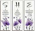 DONFENTHY 3 Pieces Inspirational Purple Floral Wall Decor Wooden Hanging Wall Art Christian Quotes SHE Word Sign Gift for Girl Teen Women Bedroom Bathroom Living Room Nursery Office (Purple 12x4 Inch)