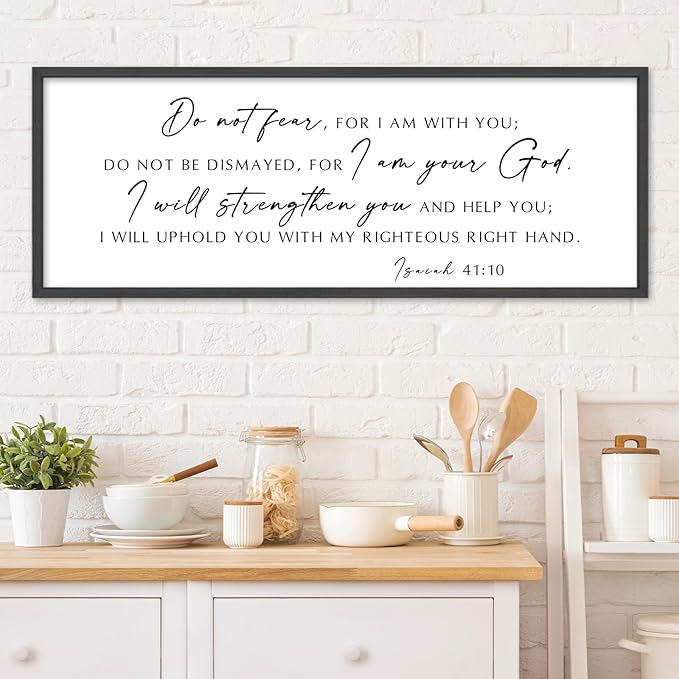 WMZYKJGS Do Not Fear for I Am With You Wall Decor Sign 32"×12" Bible Verse Scripture Isaiah 41:10 Signs Large Christian Religious Living Room Wall Hanging Art (Black)