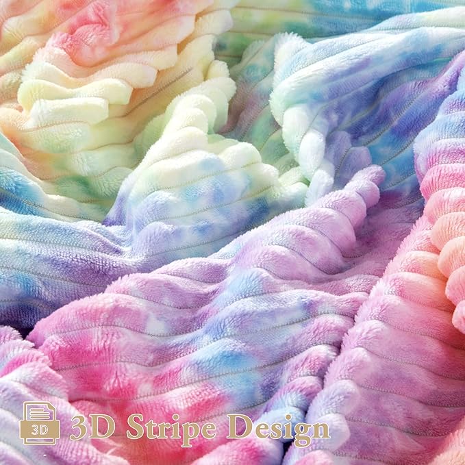 LBRO2M Striped Sherpa Fleece Bed Blanket Queen Size, Super Soft Fuzzy Plush Warm Cozy Fluffy Microfiber Couch Throw Velvet Double Reversible Luxurious Blankets (90x90),Rainbow