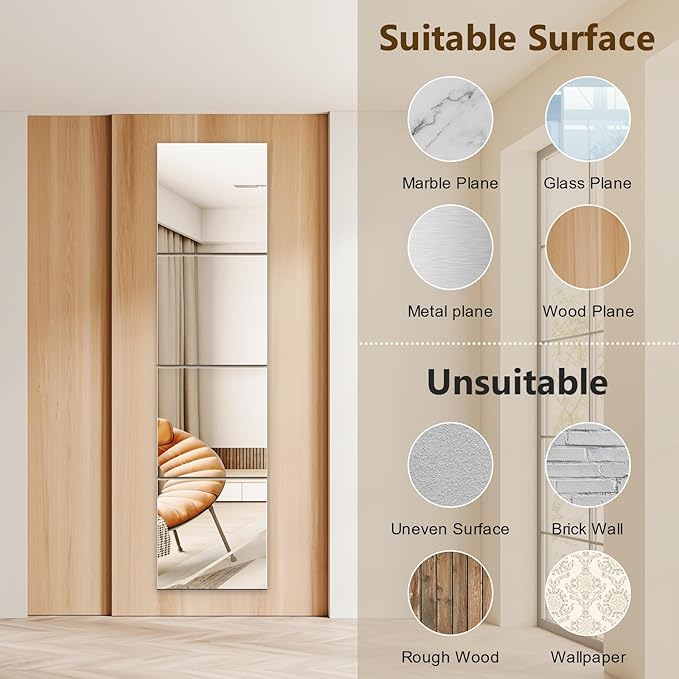 Mirror Wall Full Length,12X14 Inch Unbreakable Mirror Tiles for Bedroom Home Gym Door, Acrylic Mirror Full Body Shatterproof Mirror Stickers for Walls,Mirror Sheets (4pcs)
