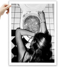 EcoHest UnFramed Trendy After the Disco Party Wall Art, 12x16 in OAK Wood Black and White Funny Bathroom Canvas Art, Teen Girl Poster College Dorm Decor, Set of 1 for Bedroom Living Room