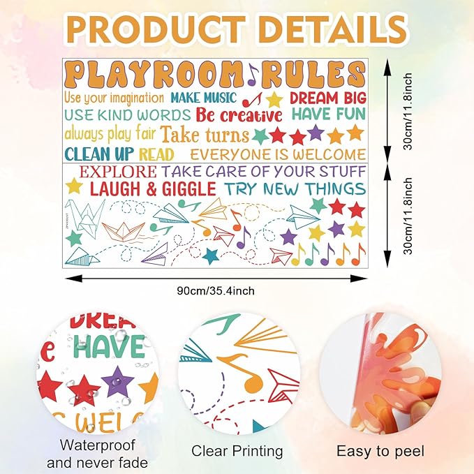 HLNIUC Playroom Wall Sticker(35”x24”) Be Creative Window Cling, Kids Inspirational Quotes Wall Stickers, Colorful Inspiring Words Art Decal, Playroom Rules Room Decals for Kids Room Living Room Decor