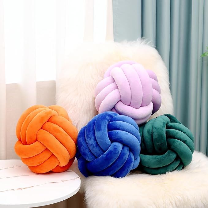 Petrella Knot Pillow Ball Round Throw Pillows Home Decor Cushion Decorative Aesthetic Throw Pillows，Purple 11inch
