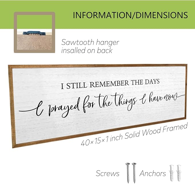 I Still Remember The Days I Prayed Sign Wall Decor 40''×15'' Rustic Large Wooden Framed For Family Living Room Vintage Farmhouse Inspirational Home Wall Art Hanging Decoration (Wood)