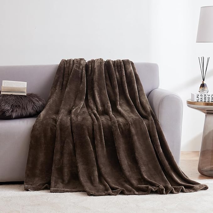 Hansleep Fleece Brown Throw Blanket, Super Soft Blanket Flannel Fuzzy Plush Cozy Blanket for All Seasons, Brown, Throw 50x60 Inches