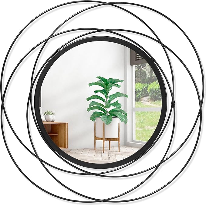 Round Black Mirror 24" for Living Room Wall Decor, Black Accent Framed Circle Bathroom Mirror, Decorative Vanity Mirror, Circular Mirror for Farmhouse Entryway Hallway