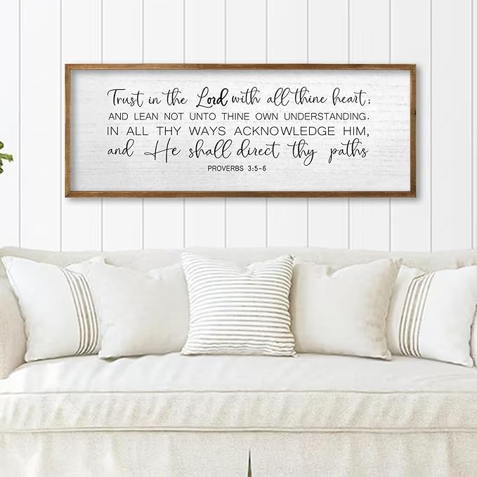 TQianJiang Trust in the Lord With All Thine Heart Bible Verse Wall Decor, 40"X15" Christian Scripture Inspirational Quotes Proverbs 3:5-6 Sign, Faith Motivational Large Religious Christ Prayer Wall Art (Wood)