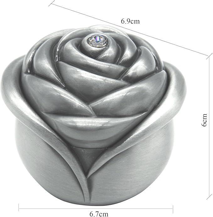 Vintage Rose Flower Style Antique Women Trinket Jewelry Gift Box Necklace Earrings Ring Storage Case, Sliver, Large