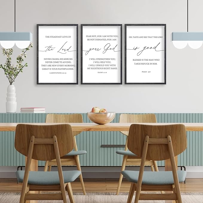 The Lord Your God Is Good Bible Verses Wall Art Decor Set of 3 11"x16" Bedroom Above Bed Inspirational Christian Scripture Wood Framed Sign Rustic Home Living Room Office Wall Hang (Black)