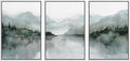 MUDECOR Framed Wall Art Print Set Misty Mountain Lake Watercolor Serene Illustrations Modern Art Boho Decorative Colorful Chic for Living Room, Bedroom, Office - 16"x24"x3 White