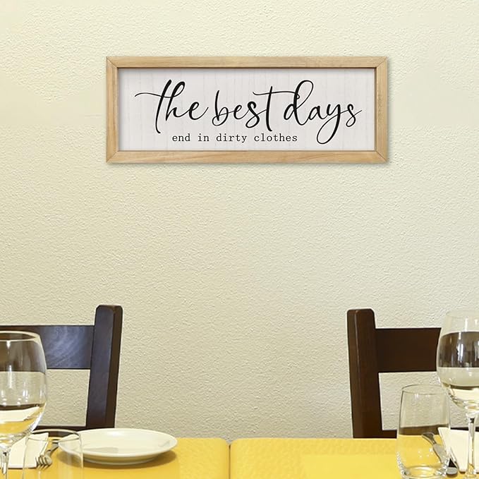 comurdyo Laundry Sign Wall Decor 16"×6" The Best Days End In Dirtiest Clothes Funny Laundry Room Bathroom Wood Framed Hanging Wall Art (Wood)