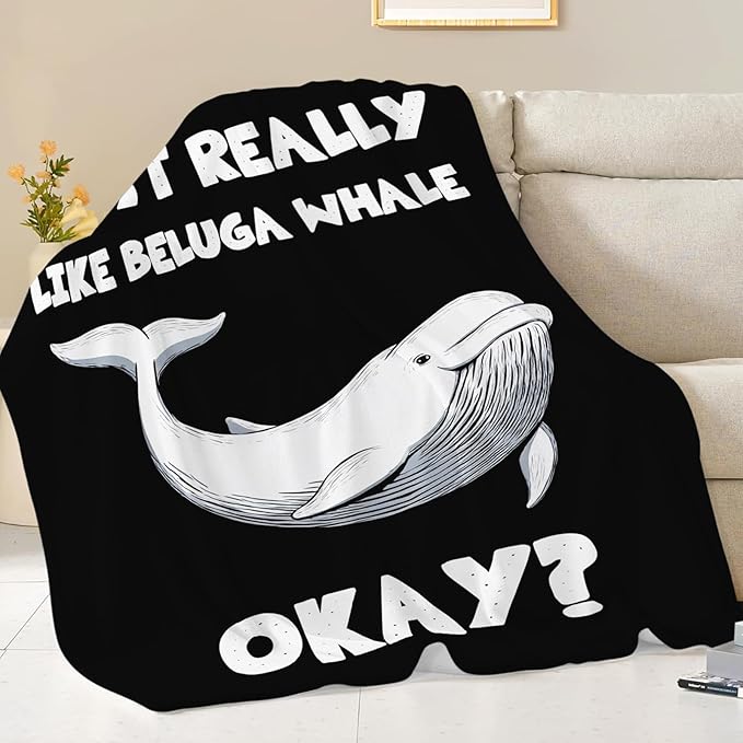 Beluga Whale Blanket for Girls Women Boys Men Adults Kids Soft Cozy Fleece Ocean White Whale Throw Blankets Gifts Warm Flannel Plush Lightweight Decor for Couch Bed Sofa 80"X60"