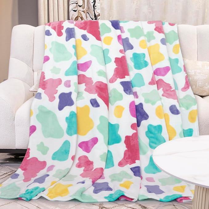 Rainbow Blanket for Girls & Boys, Easter Basket Stuffers, Soft Cozy Warm Colorful Fleece Throw Blanket for Bed Couch, Boho Home Room Decor, Rainbow Gifts for Kids Birthday 50"x60"
