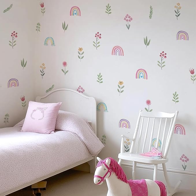 QUCHENG Nursery Wall Stickers Boho Kids Room Decor Girls Bedroom Removable Wall Decals Vinyl Murals DIY Cute Decorations 12 Sheets