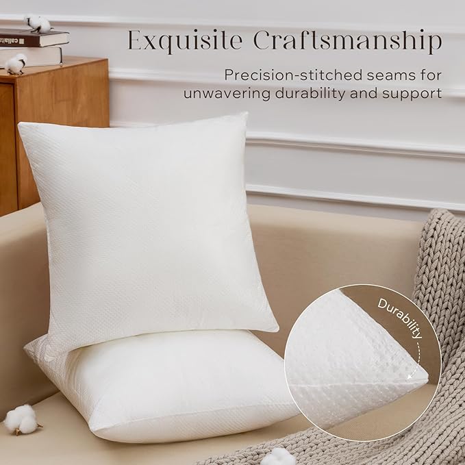Phantoscope Pillow Inserts, Hypoallergenic 100% Virgin Fiber Square Form Microfiber Throw Pillow Inserts, Couch Bed Pillows 45x45 cm, 18x18 Inch (Pack of 8)