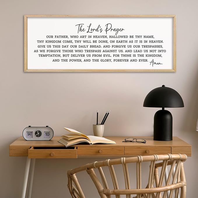 comurdyo The Lords Prayer Our Father Sign Wall Decor 40"X15" Bible Verse Quotes Christian Scripture Large Catholic Inspirational Wooden Framed Wall Hanging Art (Wood)
