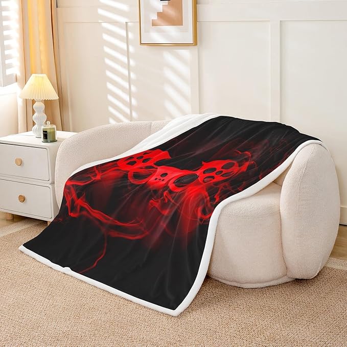 Games Blanket Throw for Boys Gamer Gamepad Sherpa Blanket for Kids Youth Gamer Room Sofa Decor,Gaming Controller Fleece Blanket Novelty Retro Game Console Fuzzy Blanket, Twin 60"x80" Red Black