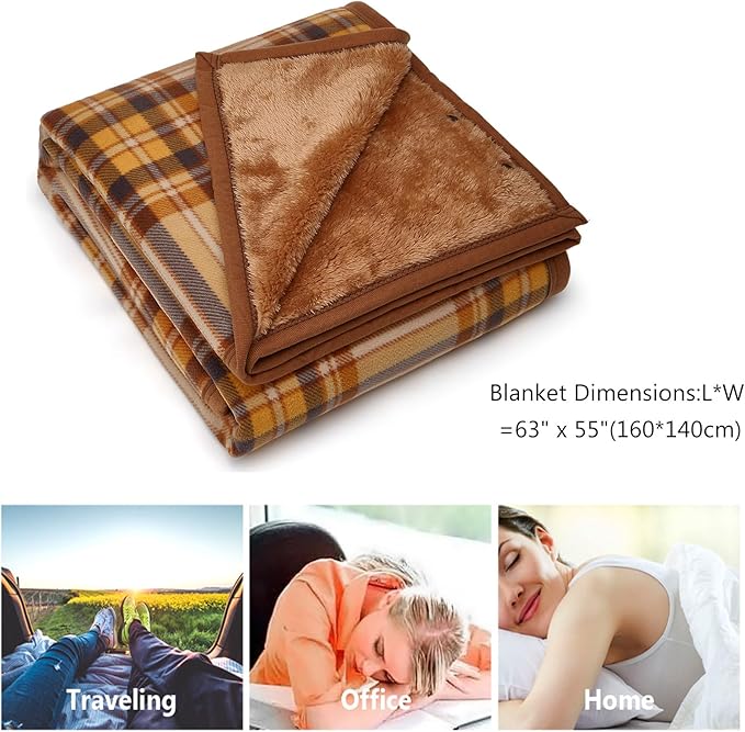 forestfish Fleece Wearable Blanket Plus Size, Comfy Lightweight Lap Blanket Poncho Throw with Buttons, 63“x 55”(Yellow)